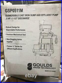Goulds GSP Series GSP0511M- 1/2 HP Cast Iron Sump/ Effluent Pump GSP0511M