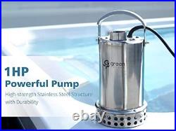 Green Expert 1HP Submersible Sump Pump Stainless Steel 4000GPH High Flow for