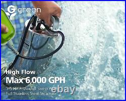 Green Expert 1.5HP Submersible Sump Pump 6000GPH High Flow Full 304