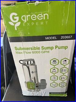 Green Expert 1.5HP Submersible Sump Pump Powerful 6000GPH High Flow
