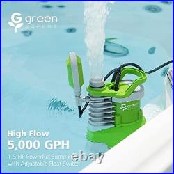 Green Expert 1.5HP Sump Pump Submersible High Flow 5000GPH for Quickly Clean
