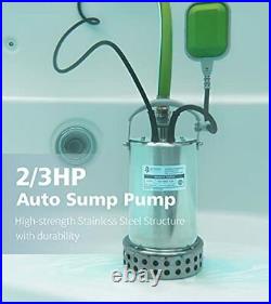 Green Expert Sump Pump Full Stainless Steel Submersible with Tethered Float