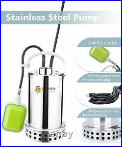 Green Expert Sump Pump Full Stainless Steel Submersible with Tethered Float