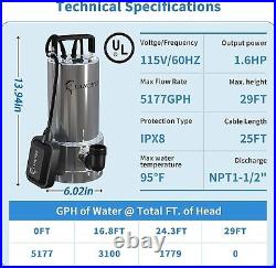 High-Performance Stainless Steel Water Sump Pump 1.6HP Reinforced Casing