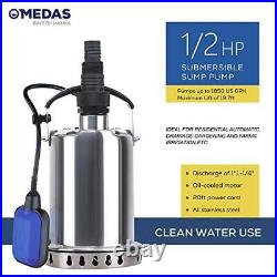 MEDAS 1/2HP 1850 GPH Submersible Pump Stainless Steel Portable Sump Pumps Ele