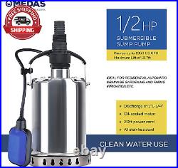 MEDAS 1/2HP 1850 GPH Submersible Pump Stainless Steel Portable Sump Pumps Electr