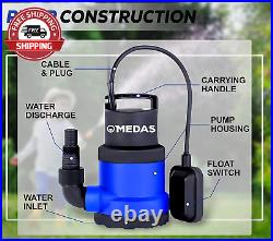 MEDAS 3/4 HP 550W 3030GPH Electric Submersible Pump Portable Sump Pumps Clean Wa