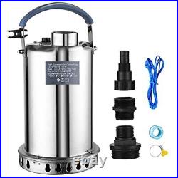 PANRANO 1HP Sump Pump Submersible Water Pump Stainless Steel Utility Portable
