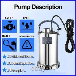 PANRANO 1.2 HP Sump Pump Submersible 4500 GPH Water Pump for Pool Draining, F