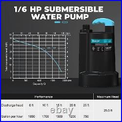 Portable Submersible Utility Water Pump 1/6 HP 1850GPH Thermoplastic Sump Pump