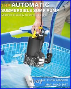 QIOMALA 1 HP Automatic Submersible Water Pump, 4000GPH Sump Pump Submersible