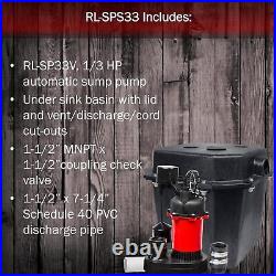 Red Lion RL-SPS33 1/3 HP, 115-Volt, 3200 GPH Under-Sink Sump Pump System, NEW