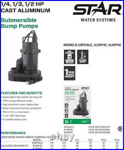 Star Water Systems 5USPHC 1/2 HP Aluminum Sump Pump 1/2 HP, 115V energy-efficien