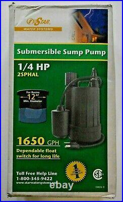 Star Water Systems Submersible Sump Pump 1650 GPH 1/4 HP Model # 2SPHAL