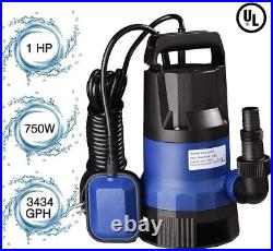 Submersible Dirty Clear Water Sump Pump Flooding Pool Draining Tool 1HP, 3434GPH