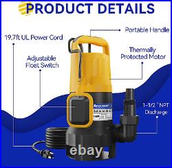 Submersible Drain Pump with Automatic Float Switch, Remove Clean/Dirty Water for