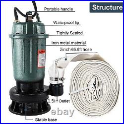 Submersible Sump Pump 1HP 750W Cast Iron Sewage Pump 4000GPH with66ft HOSE 220V