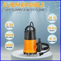 Submersible Water Pump, Sump Pump, Utility Pump with 25-Foot Power Cord, 4000