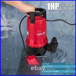 Sump Pump, 1HP 3500GPH Submersible Water Pump with Float Switch, 20ft Rubber