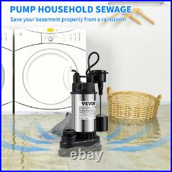 Sump Pump, 1.5 HP 6000 GPH, Submersible Cast Iron and Stainless Steel Water Pump