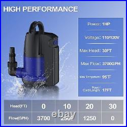 Sump Pump Automatic Submersible Water Pump 1HP 3700GPH Built-in Float Switch