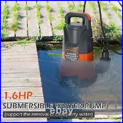Sump Pump Submersible 1.6HP 4700GPH Utility Water Pump to Remove Clean or Dir