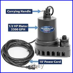 Superior Pump 91570 1/2 HP Thermoplastic Submersible Utility Pump with 10-Foot