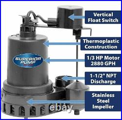 Superior Pump 92072-U 1/3 HP Remote Sink/Drain Pump System with Vertical Float