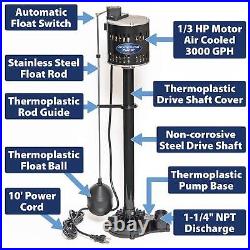 Superior Pump 92333 1/3 HP Thermoplastic Pedestal Sump Pump, Black