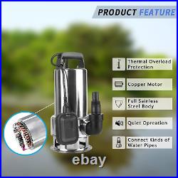 TOPWAY 1.5HP Stainless steel Submersible Clean/Dirty Water Sump Pump Garden Pond