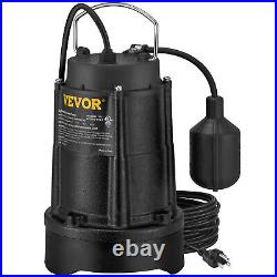 VEVOR Submersible Sewage Pump Water Pump 1/2HP 3960GPH Cast Iron with Float